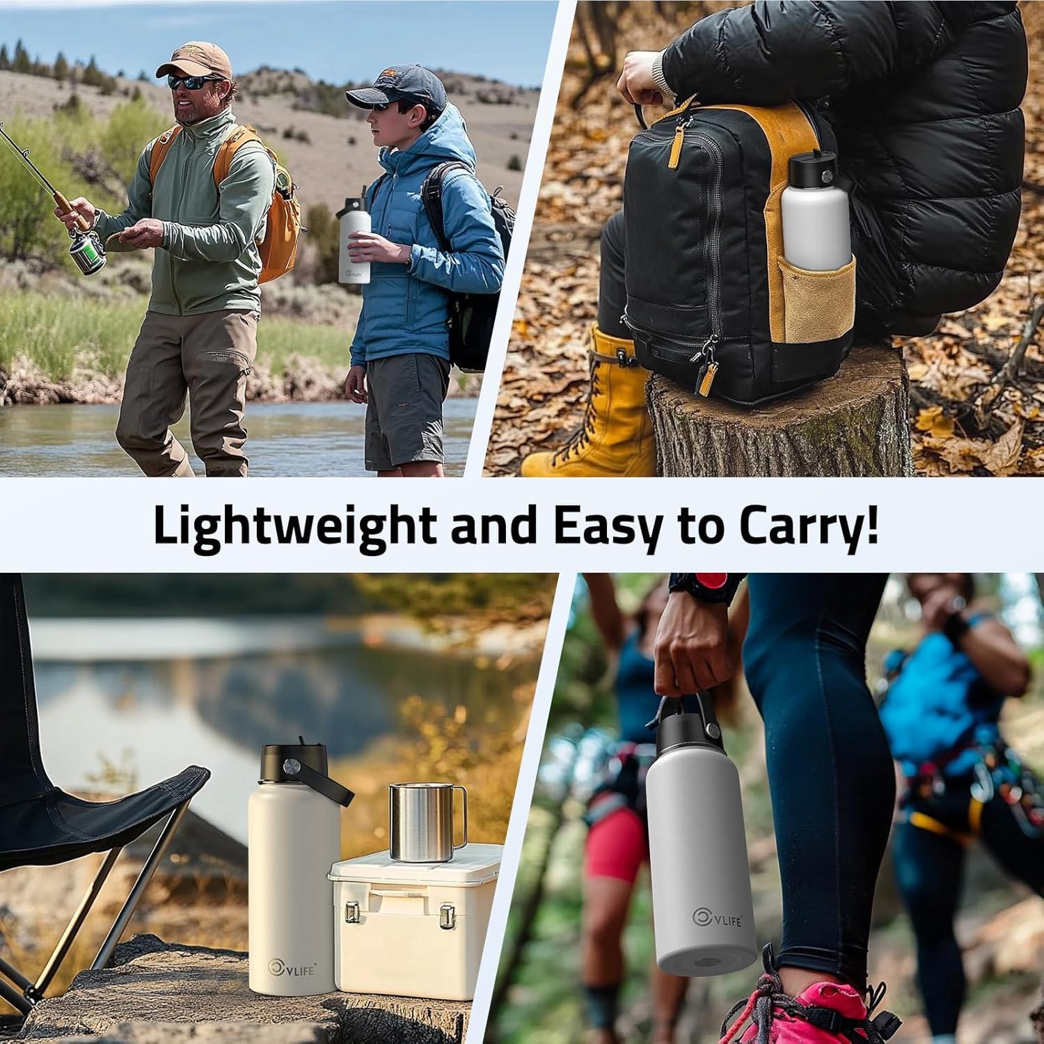 image:imageCVLIFE 32 Oz Insulated Water Bottle with Straw Leak Proof Stainless Steel Water Bottle for Cold and Hot Drinks Metal Travel Bottles for Gym and Sports WhiteWhite