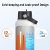 CVLIFE 32 Oz Insulated Water Bottle with Straw, Leak Proof Stainless Steel Water Bottle for Cold and Hot Drinks, Metal Travel Bottles for Gym and Sports (White)​(White)