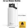 CVLIFE 32 Oz Insulated Water Bottle with Straw, Leak Proof Stainless Steel Water Bottle for Cold and Hot Drinks, Metal Travel Bottles for Gym and Sports (White)​(White)