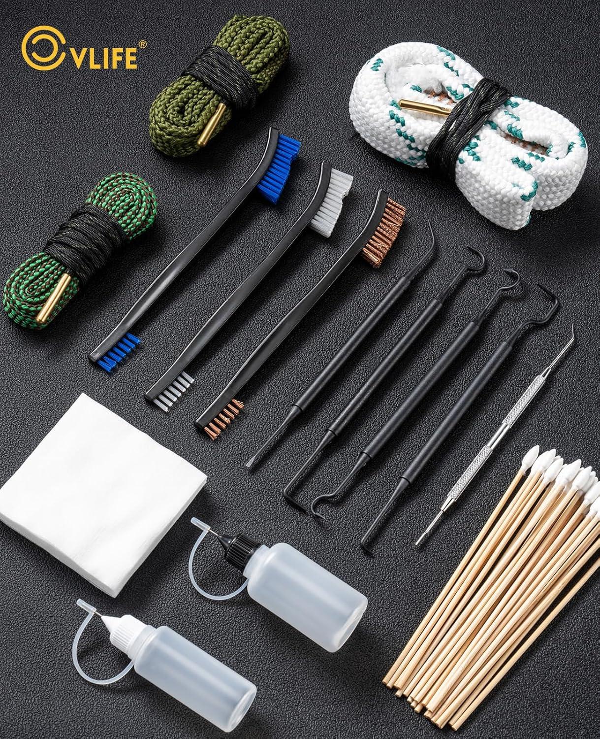 image:imageCVLIFE Gun Cleaning Kit for 9mm22223556mm12GA38357 Gun Cleaner Cleaning Brushes Picks 2 Empty Oil Bottles Patches amp Swabs for PistolsRiflesShotguns