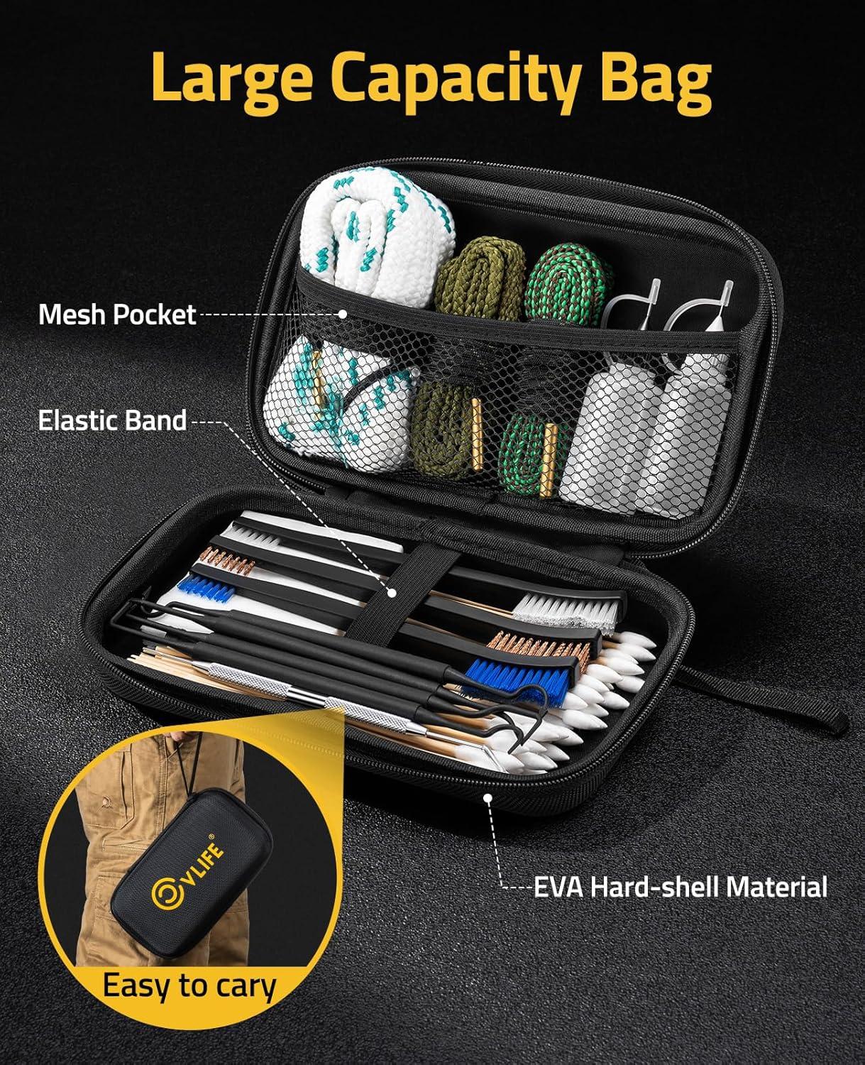 image:imageCVLIFE Gun Cleaning Kit for 9mm22223556mm12GA38357 Gun Cleaner Cleaning Brushes Picks 2 Empty Oil Bottles Patches amp Swabs for PistolsRiflesShotguns