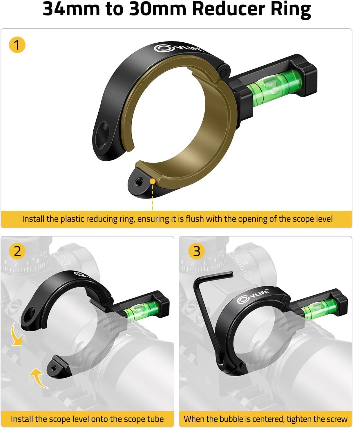 image:imageCVLIFE Scope Level with Plastic Reducer Ring Fits 30mm34mm Scope Tubes Anticant Scope Leveling Kit Lowprofile Bubble Level Tool