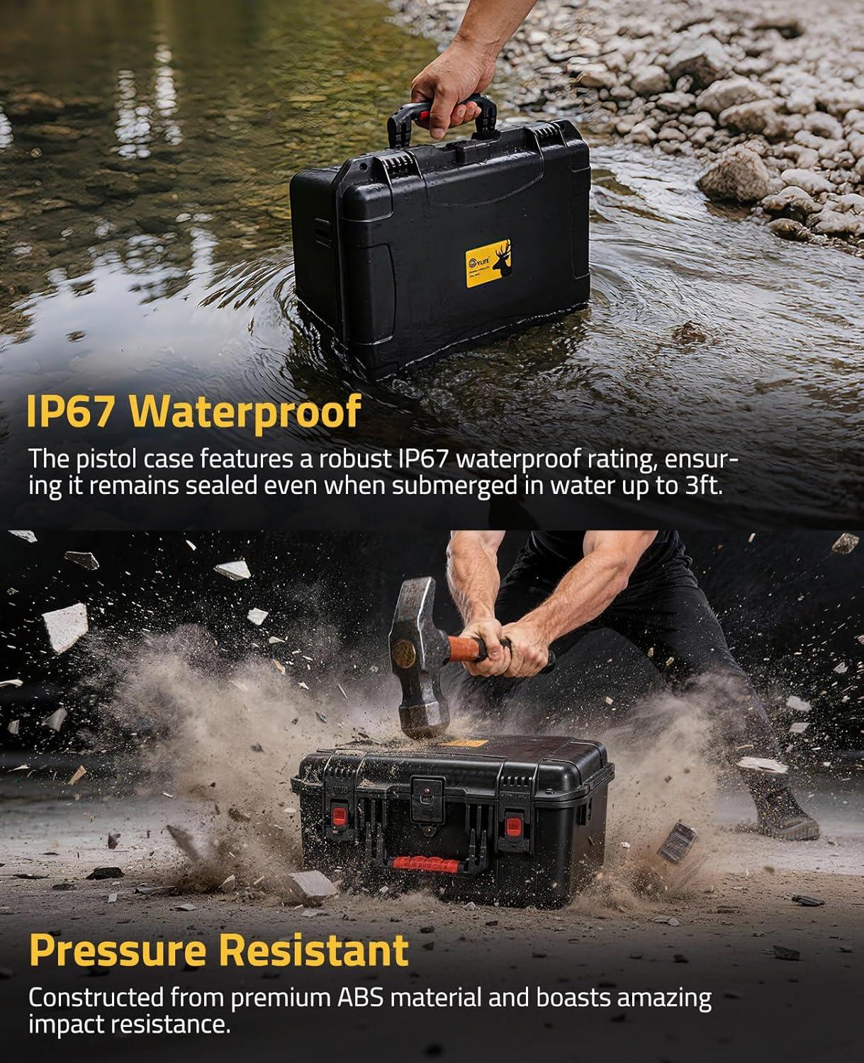 image:imageCVLIFE Pistol Case BuiltIn Lock TSA Gun Case for 5 Pistol Case 22 Magazines 45 Bullets Waterproof ShockProof TSA Approved Firearm Travel Case with Desiccant