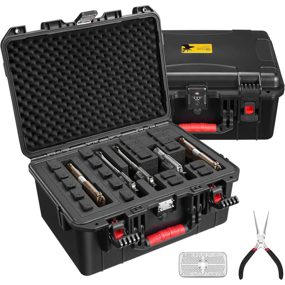 image:imageCVLIFE Pistol Case BuiltIn Lock TSA Gun Case for 5 Pistol Case 22 Magazines 45 Bullets Waterproof ShockProof TSA Approved Firearm Travel Case with Desiccant