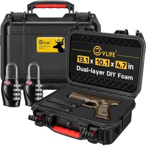 CVLIFE Pistol Case Lockable, TSA Approved Firearm Travel Case with 2 TSA Locks, Hard Shell Handgun Case for Air Travel, Waterproof Hard Gun Case for Pistol with Dual-layer Foams, 13.07×10.07×4.72 In