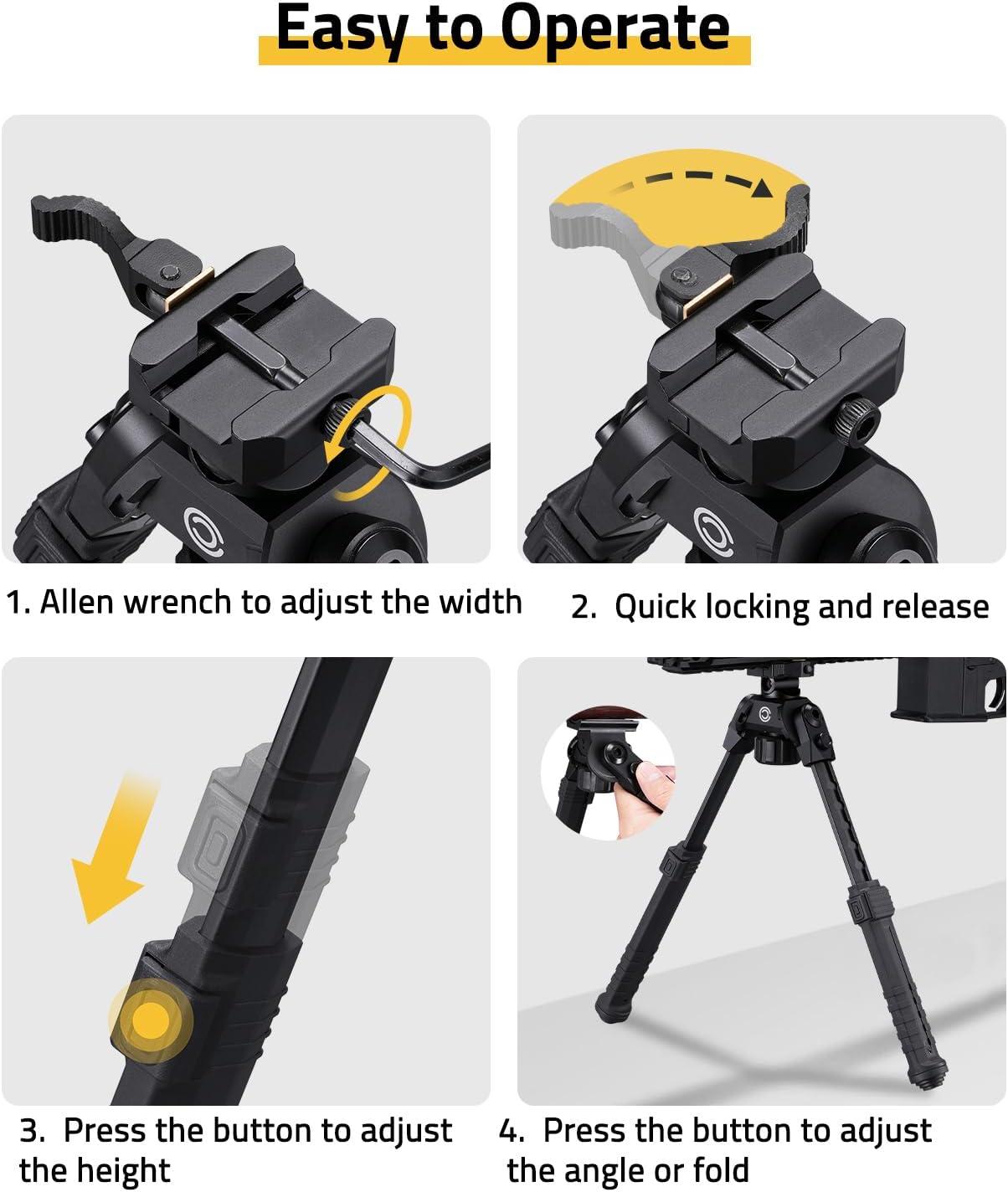 image:imageCVLIFE Rifle Bipod Quick Release Picatinny Bipod 360 Degree Swivel Adjustable Height Made of Lightweight HighStrength Polymer and Aluminum for Shooting and HuntingBlack