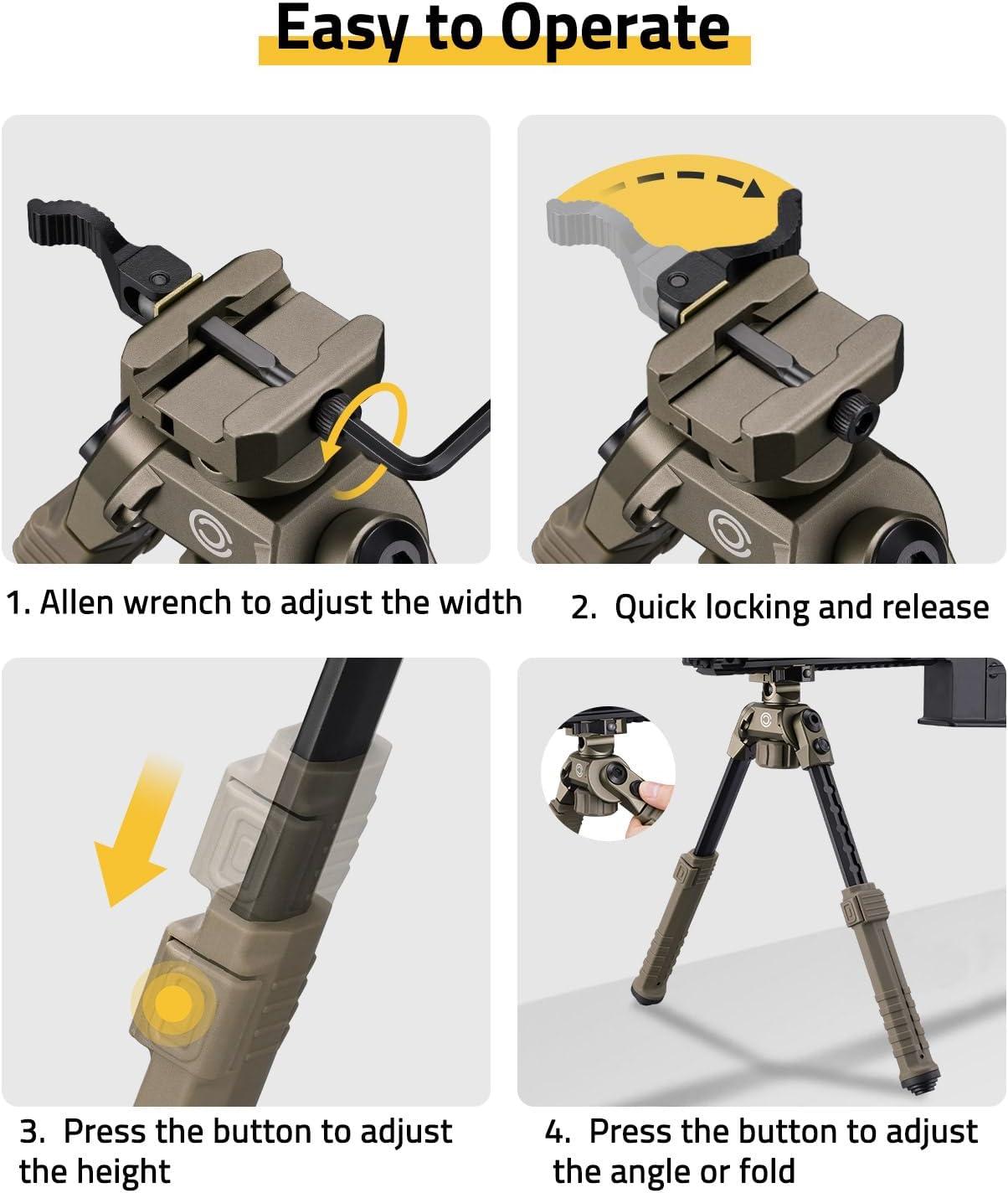 image:imageCVLIFE Rifle Bipod Quick Release Picatinny Bipod 360 Degree Swivel Adjustable Height Made of Lightweight HighStrength Polymer and Aluminum for Shooting and HuntingFlat Dark Earth