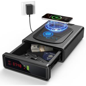 CVLIFE Biometric Gun Safe, Fingerprint Gun Safe with Watch & Phone Wireless Charging, 3-in-1 Alarm Clock Safe, Adjustable LED Light for Home Nightstand Bedside