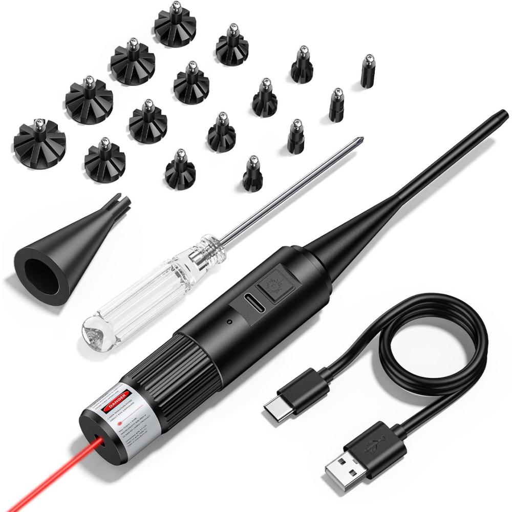 image:imageCVLIFE Rechargeable Laser Bore Sight Kit GreenRed Bore Sight Kit for 17 to 12GA Caliber Rifles Pistols Handgun Hunting Laser Boresighter Kit with 16pcs Adapters and Arbor