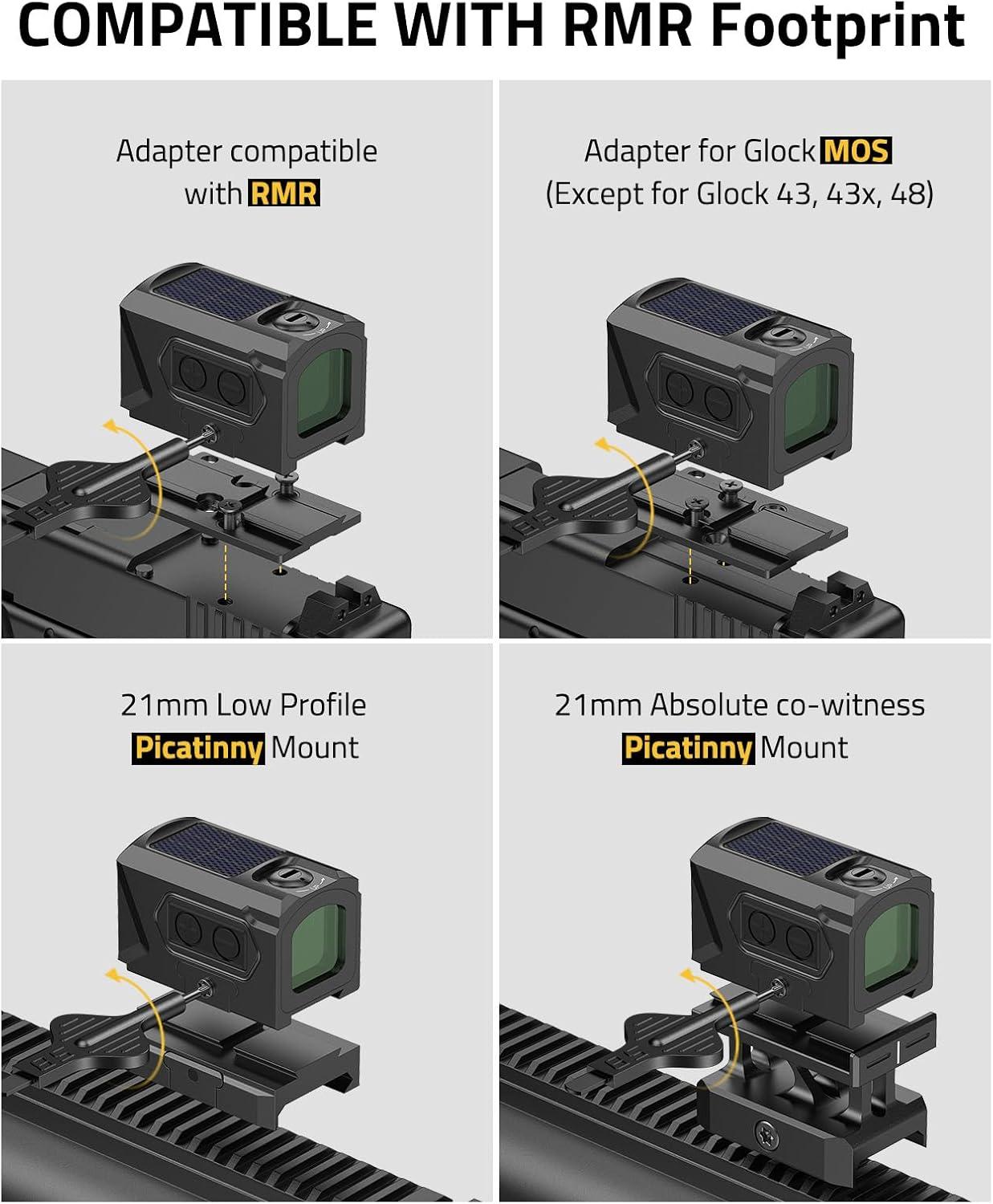 image:imageCVLIFE Solar Enclosed Red Dot Sight MultiReticle 2 MOA Dot amp 30 MOA Circle for RMR Footprint ParallaxFree Red Dot Sight Reflex amp Precise Optic with Adapter Plate for MOS