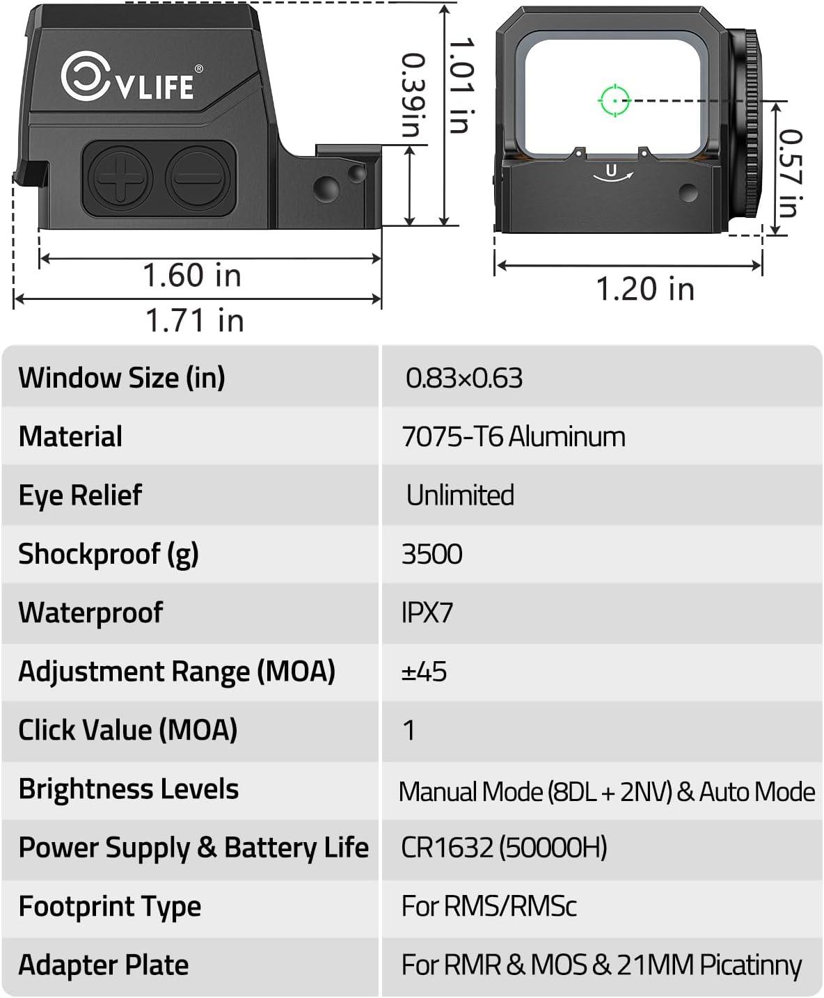 image:imageCVLIFE WildHawk Enclosed AutoBrightness RedGreen Dot Sight for RMS RMSc Circle amp 2MOA Dot Motion Awake Reflex Sight Optic Scope for Compact Pistol 3500G Shockproof Adapter for MOSRMRPicatinnyGreen 2 MOA Dot 38 MOA Circle