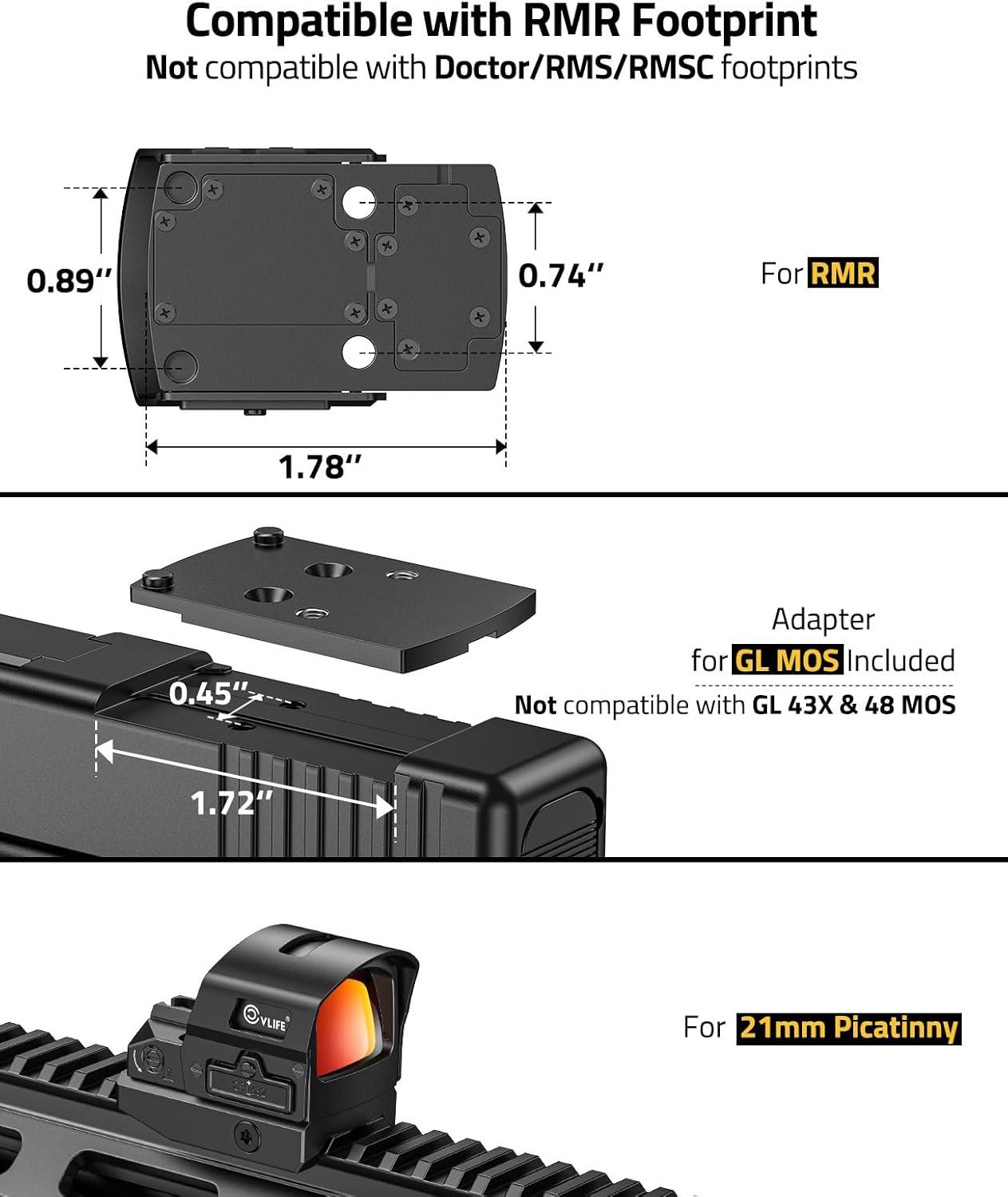 image:imageCVLIFE BearMight AutoBrightness Red Dot Sight with Hood for RMR 5000G Shockproof 2 MOA Dot amp 32 MOA Circle Open Reflex Optics Motion Awake Scope for FullSized Pistols Adapter for MOS amp Picatinny