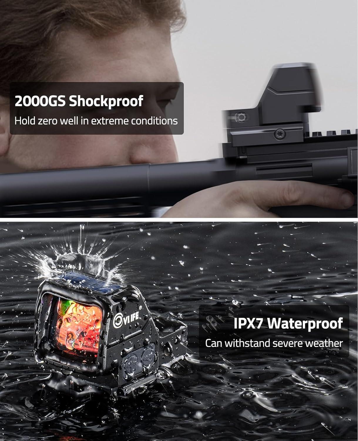 image:imageCVLIFE WildHawk Solar Auto Brightness Red Dot Sight for RMR 2MOA Dot amp 40MOA Circle Large Lens Open Reflex Optics Motion Awake Red Dot Scope with Adapter for MOS amp 21mm Picatinny Absolute Cowitness