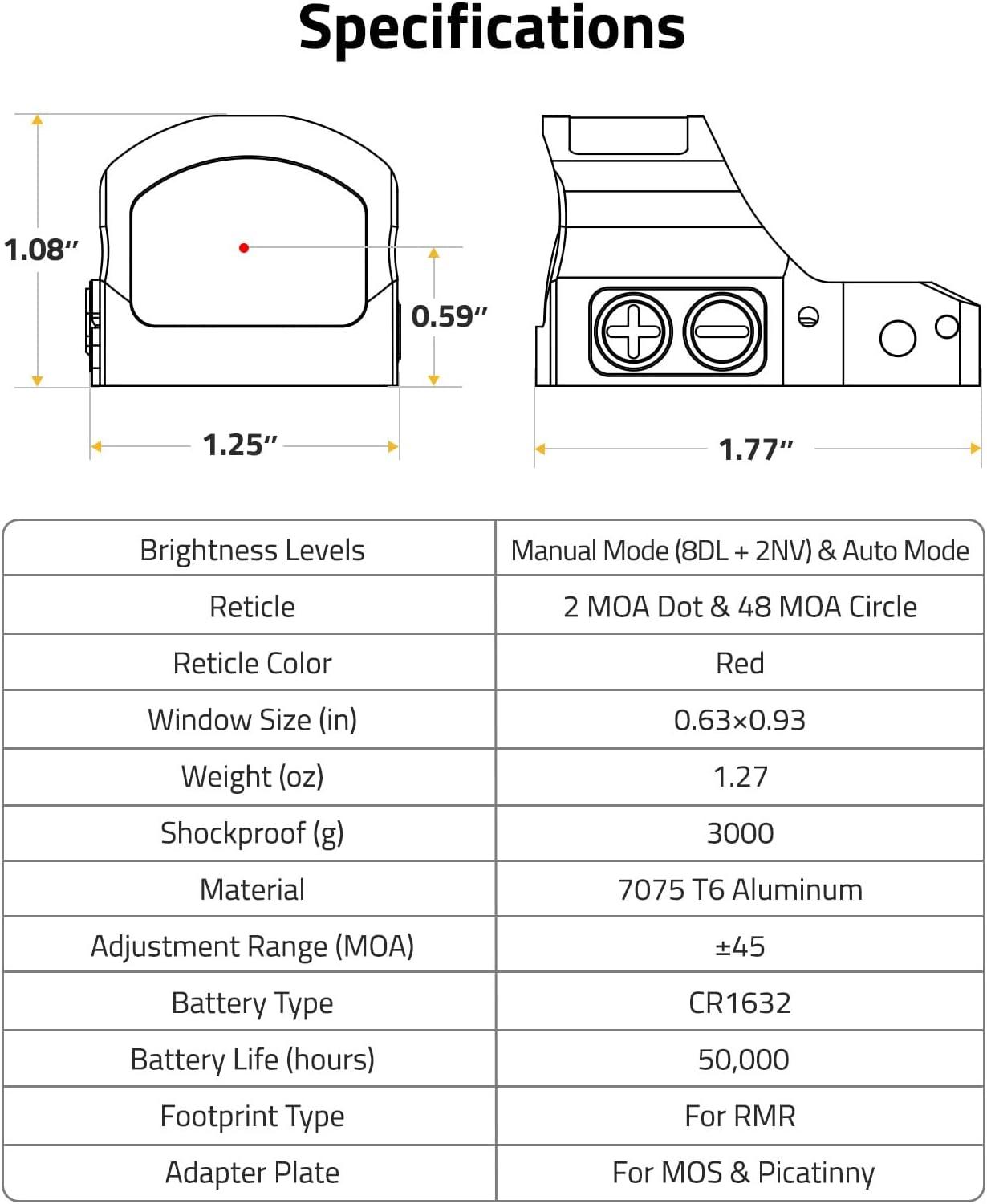 image:imageCVLIFE WildHawk X Solar Auto Brightness RedGreen Dot Sight for RMR amp FullSized Setups 2 MOA Dot amp 4832 MOA Circle Open Reflex Optics Motion Awake 3000G Shockproof with Adapter for MOS amp PicatinnyRed 2 MOA Dot 48 MOA Circle