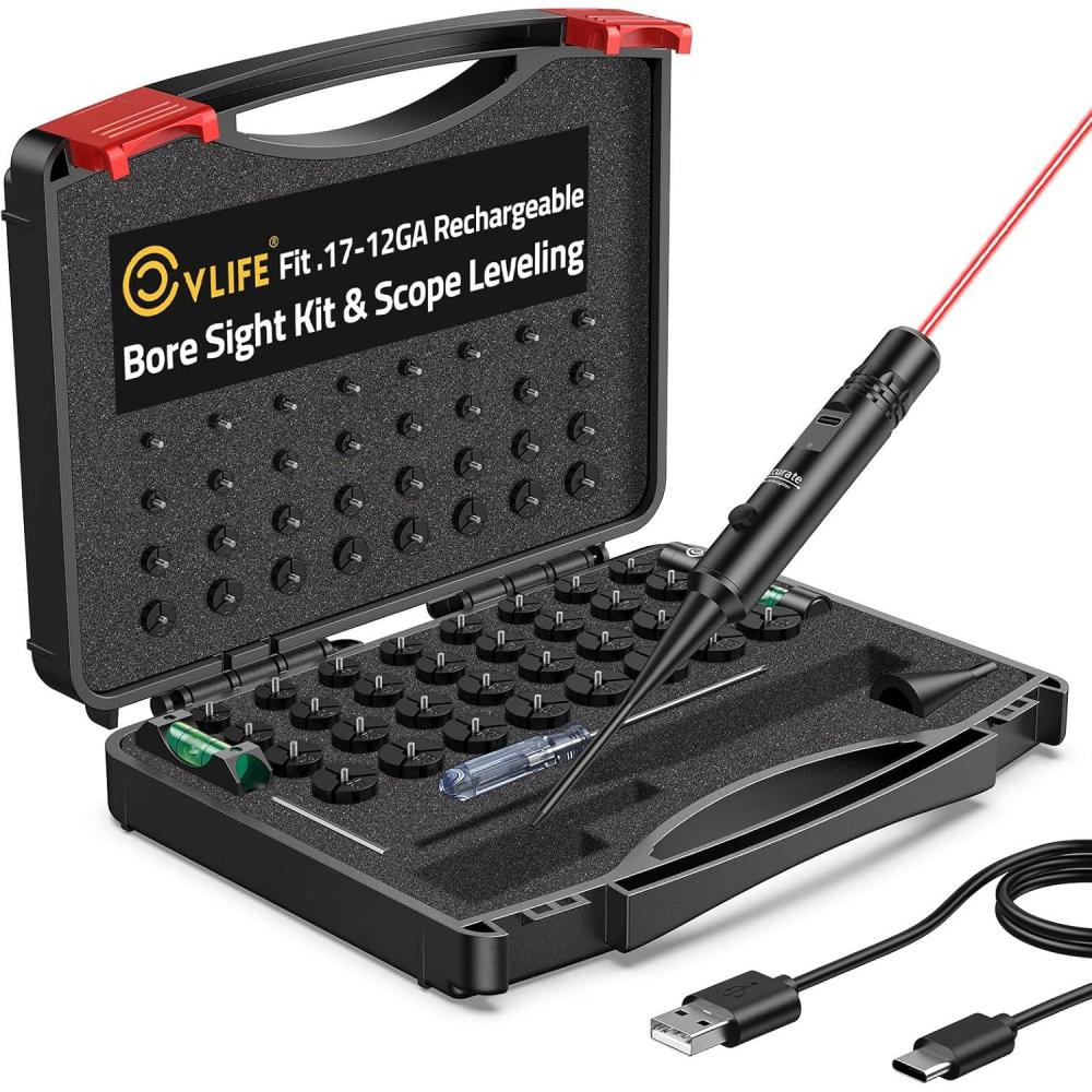 image:imageCVLIFE Rechargeable GreenRed Laser Bore Sight Kit with 64 Caliber Adapters for 17 to 12GA Magnetic Scope Leveling Tool amp Scope LevelRed Laser