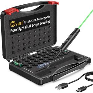 CVLIFE Rechargeable Green/Red Laser Bore Sight Kit with 64 Caliber Adapters for .17 to 12GA, Magnetic Scope Leveling Tool & Scope Level(Green Laser)