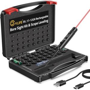 CVLIFE Rechargeable Green/Red Laser Bore Sight Kit with 64 Caliber Adapters for .17 to 12GA, Magnetic Scope Leveling Tool & Scope Level(Red Laser)