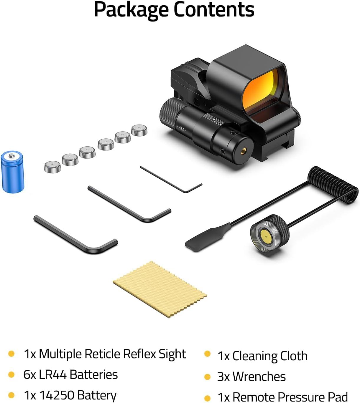 image:imageCVLIFE 2840mm Large Lens Reflex Sight Red Dot Sight for Rifle4 Reticle Optics with Laser and Pressure Pad Switch for 21mm Railgreen laser