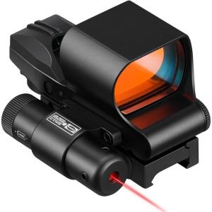 CVLIFE 28×40mm Large Lens Reflex Sight Red Dot Sight for Rifle,4 Reticle Optics with Laser and Pressure Pad Switch for 21mm Rail(red laser)