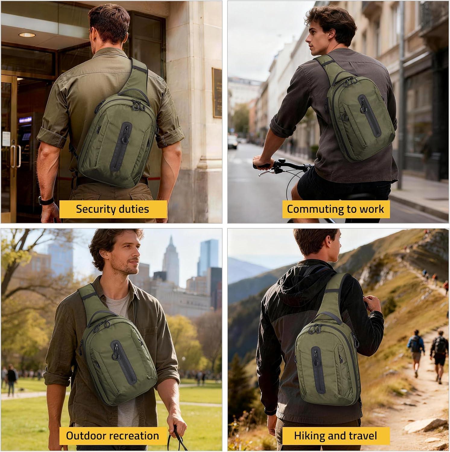 image:imageCVLIFE CCW Sling Bag with Ambidextrous DesignEDC Bag Sling Pack for Men Women Customizable Inner Liner Tactical Crossbody Backpack for Security Work Daily Commuting Cycling and Hiking BlackGreen
