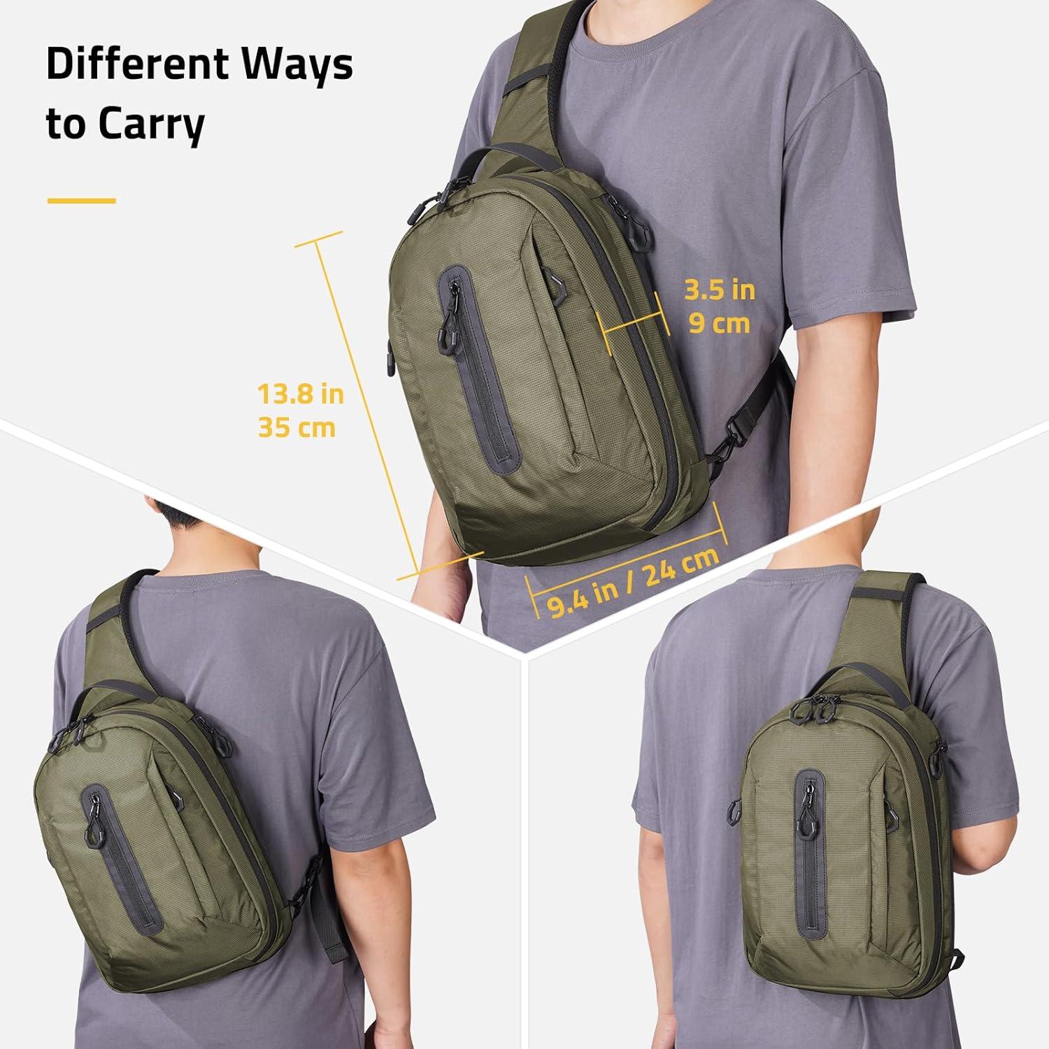 image:imageCVLIFE CCW Sling Bag with Ambidextrous DesignEDC Bag Sling Pack for Men Women Customizable Inner Liner Tactical Crossbody Backpack for Security Work Daily Commuting Cycling and Hiking BlackGreen