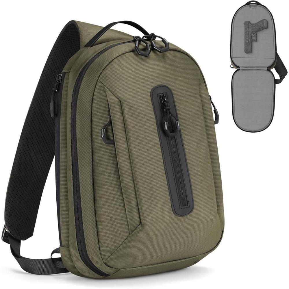 image:imageCVLIFE CCW Sling Bag with Ambidextrous DesignEDC Bag Sling Pack for Men Women Customizable Inner Liner Tactical Crossbody Backpack for Security Work Daily Commuting Cycling and Hiking BlackGreen