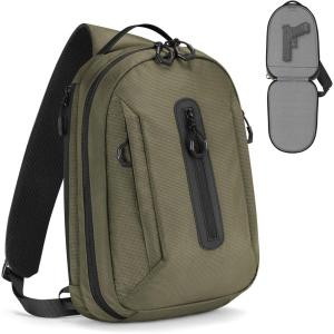 CVLIFE CCW Sling Bag with Ambidextrous Design，EDC Bag Sling Pack for Men Women, Customizable Inner Liner Tactical Crossbody Backpack for Security Work, Daily Commuting, Cycling and Hiking, Black(Green)