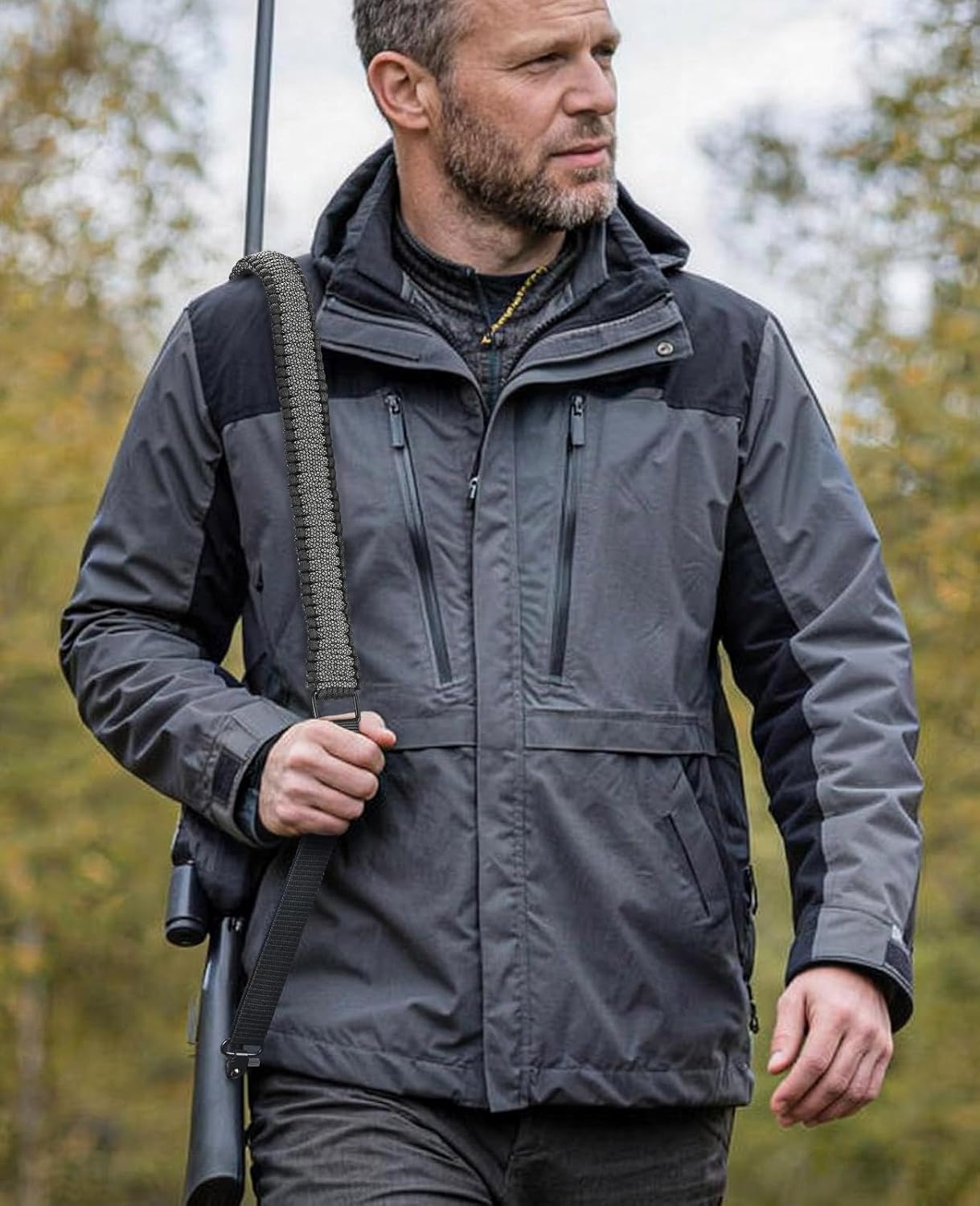 image:imageCVLIFE Rifle Sling Strap 550 Paracord 2 Point Sling with TriLock Swivel for Hunting and OutdoorCamo Grey
