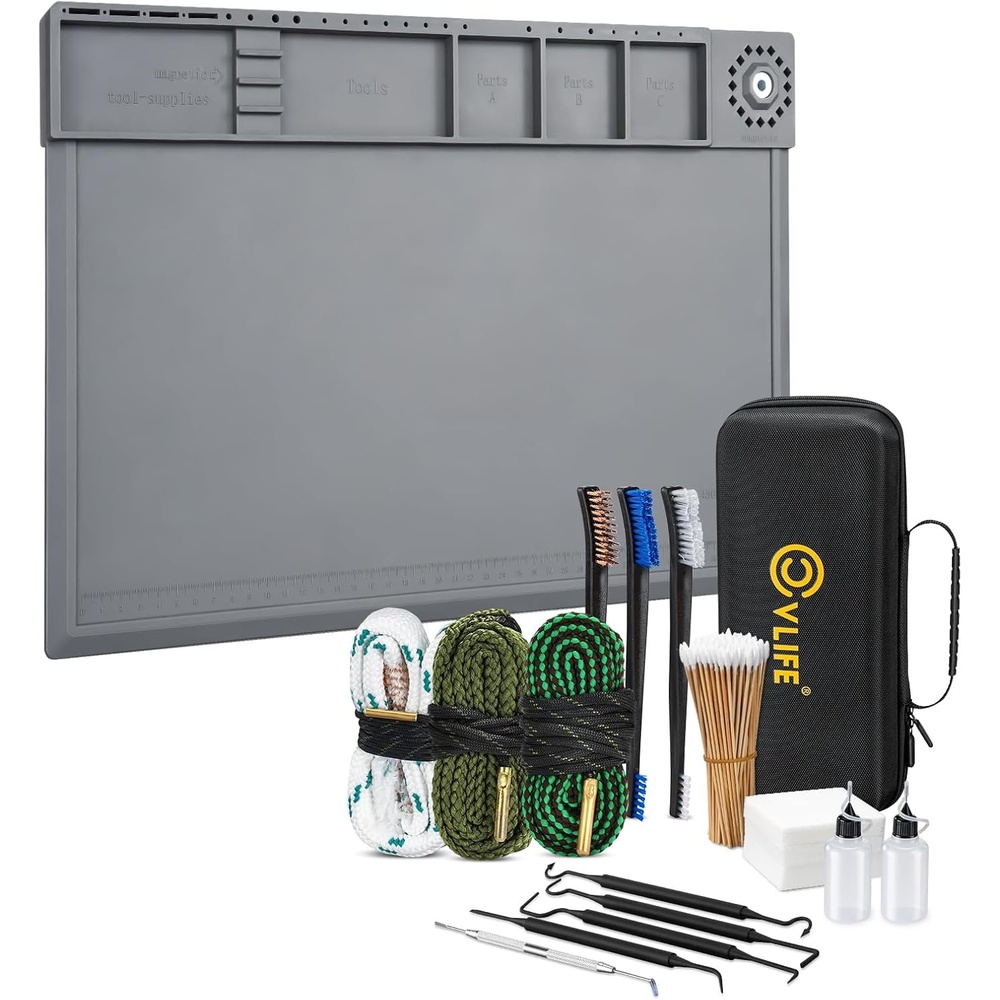 image:imageCVLIFE Gun Cleaning Kit for 9mm 223556mm 38 357 12GA Gun Cleaning Mat with Brushes Picks Swabs Patches Oil Bottle Gun Cleaning Supplies for Multiple Calibers