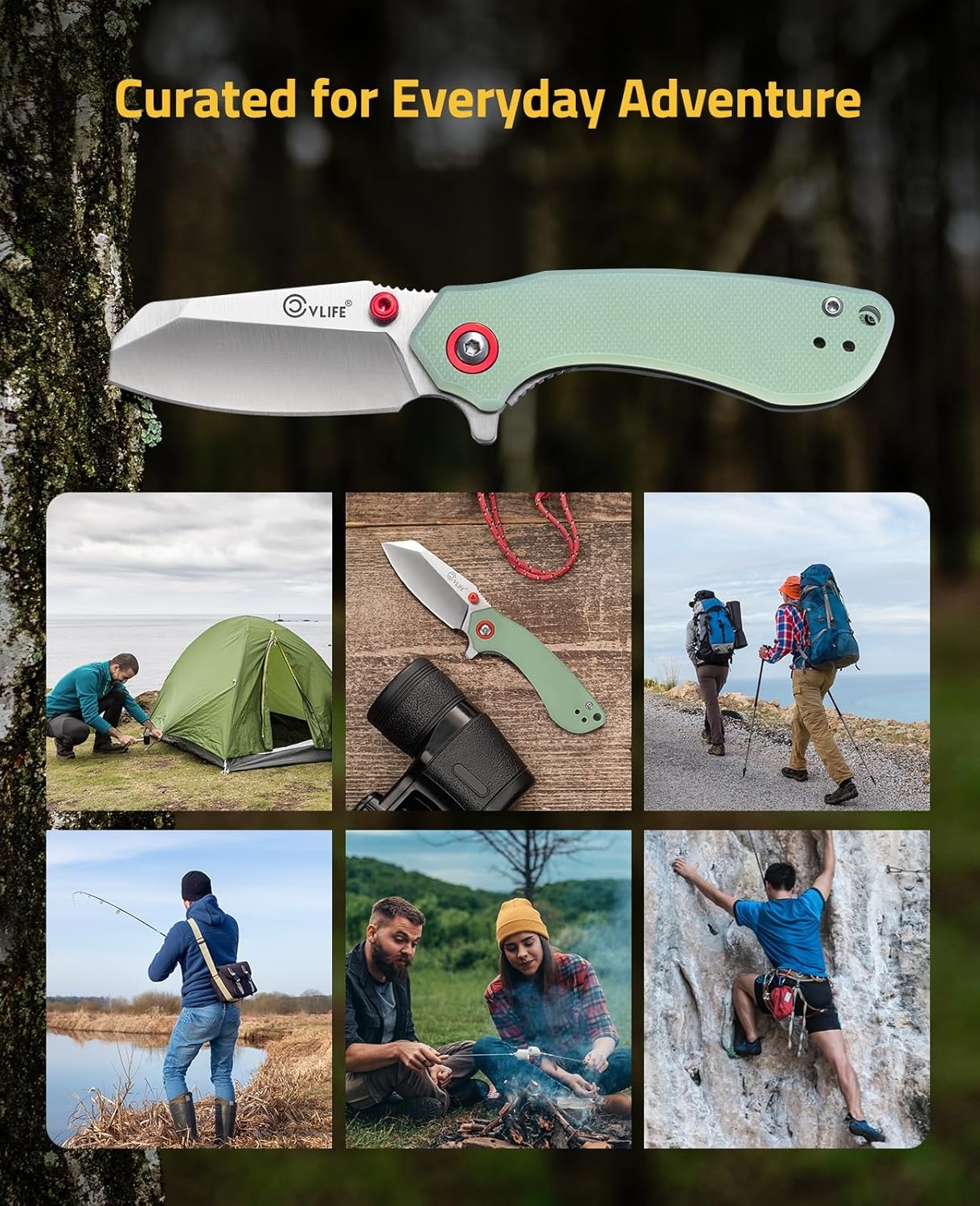 image:imageCVLIFE Pocket Folding Knife with 212 14C28N Stainless Steel Blade Ergonomic G10 Handle Small EDC Knives with Deep Reversible Clip LinerLock Flipper for Men Women Ideal for Outdoor Daily Camping Survival GreenGreen
