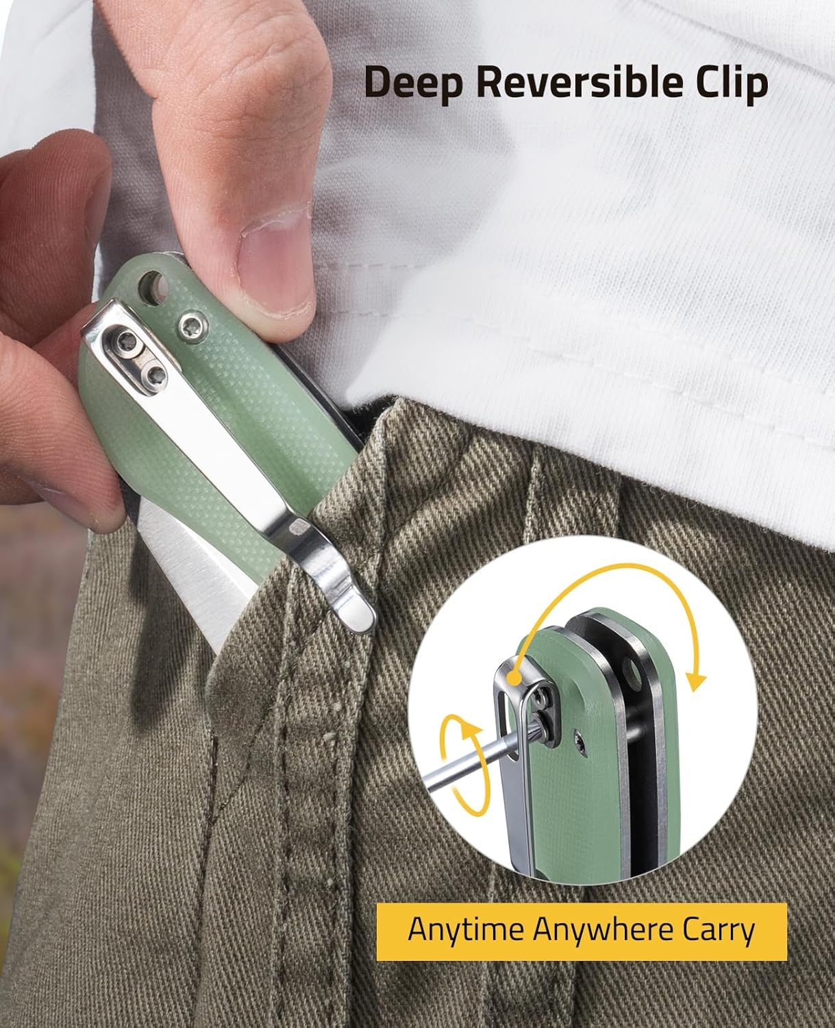 image:imageCVLIFE Pocket Folding Knife with 212 14C28N Stainless Steel Blade Ergonomic G10 Handle Small EDC Knives with Deep Reversible Clip LinerLock Flipper for Men Women Ideal for Outdoor Daily Camping Survival GreenGreen