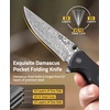 CVLIFE Damascus Pocket Knife for Men, 3.26″ EDC Folding Knife Forged with 66-Layer VG10 Steel, Smooth Flipper Open Pocket Knives with G10 Handle for Camping Hiking Everyday Carry, White(Black)