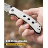 CVLIFE Damascus Pocket Knife for Men, 3.26″ EDC Folding Knife Forged with 66-Layer VG10 Steel, Smooth Flipper Open Pocket Knives with G10 Handle for Camping Hiking Everyday Carry, White(White)