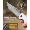CVLIFE Damascus Pocket Knife for Men, 3.26″ EDC Folding Knife Forged with 66-Layer VG10 Steel, Smooth Flipper Open Pocket Knives with G10 Handle for Camping Hiking Everyday Carry, White(White)